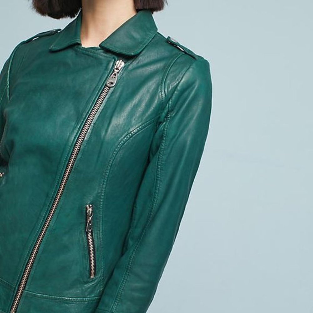 NWT Domo Green Leather Asymmetrical Jacket